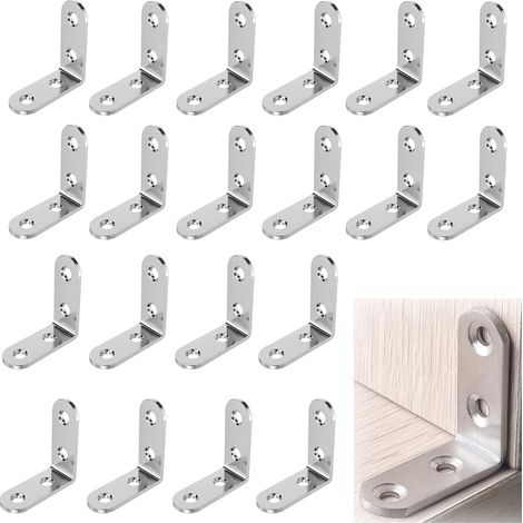 20Pièces 90 Degré Angle Droit Support, Code d'Angle de Fixation En Argent, Support de Meuble en Acier Inoxydable en Forme de L, Raccord d'Angle 90°en Métal Pour Bois, Étagères(40x40mm)