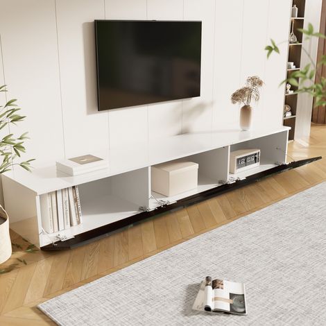 Meuble TV mural 180 cm bicolore noir et blanc brillant avec éclairage LED 16 couleurs intégré (1/5)