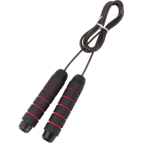 Corde à sauter lestée brûle-calories, poignée en mousse anti-nœuds, corde d'entraînement fitness 406 g, noir et rouge (1/5)