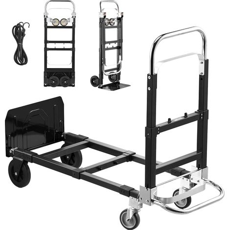 Diable Pliant 2 en 1 Diable Déménagement Convertible en Chariot, Capacité de Charge 226,9 kg sur 4 Roues, avec Poignée Réglable, Chariot pour Manutention Domicile, Bureau, Entrepôt, Supermarché (1/5)