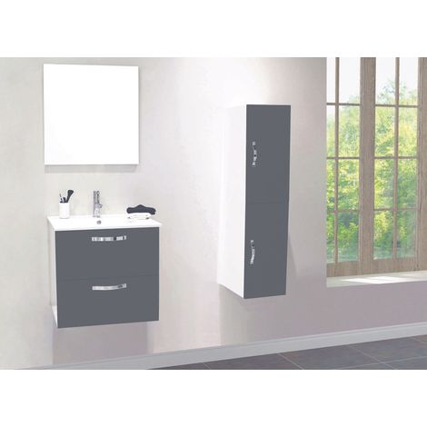 ONDEE ZEN - 2 Façades de porte MIXY -pour colonne de salle de bain- 30cm - Gris - Laqué - Livré en kit (1/4)