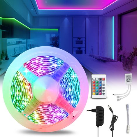 Wolketon 3m ruban LED interieur, guirlande lumineuse auto-adhésive, dimmable, 90 LEDs, changements de couleurs, livré avec télécommande à 24 touches