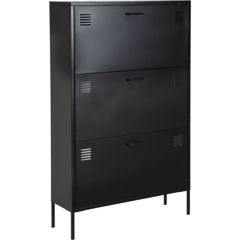 Industrial Metal Shoe Cabinet with 3 Drawers Black 80x26x130 cm - Alabama