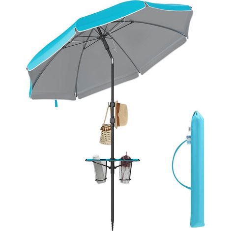 Ombrellone UPF 50+ inclinazione di 30° su entrambi i lati altezza regolabile piccolo ripiano ganci adatto per spiaggia o giardino senza base 120006893