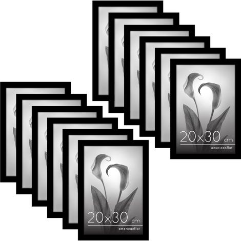 Cadre Photo 20x30 cm Noir - Lot de 12 - Cadre 20x30 cm avec Plexi Poli et Chevalet Intégré - Bois MDF pour Exposition Murale Horizontale ou Verticale ou sur Table (1/5)