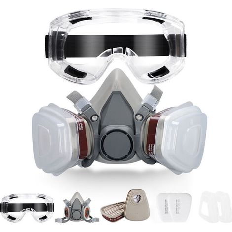 Masque Protection Réutilisable Avec Filtre Anti Poussière,Masque a Gaz Respiratoire avec Filtre pour Pulvérisation,Peinture,Travaux, Produits Chimiques,Bricolage,Ponçage (1/4)