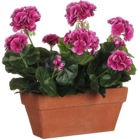 Plante Artificielle Géranium Rose avec Jardinière en Ciment Sable L29 x l13 x H40 cm - PANGIVO (1/4)
