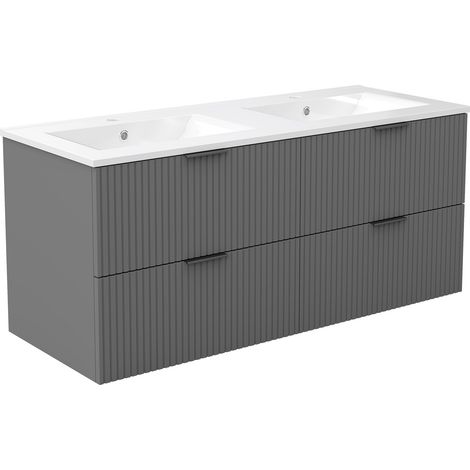 Ocean Ensemble Meuble salle de Bain Anthracite Suspendu avec Vasque Céramique, 120cm