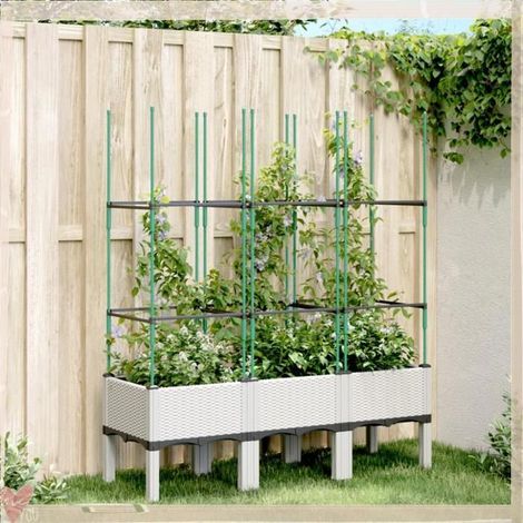 367959 Jardinière avec treillis blanc 120x40x142,5 cm PP (1/5)