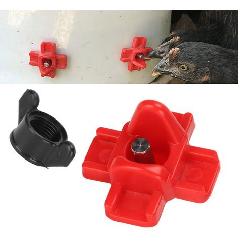 Bebederos horizontales G1/8 para gallinas – 20 unidades con tornillos negros – Fabricados en PP y acero inoxidable (1/5)