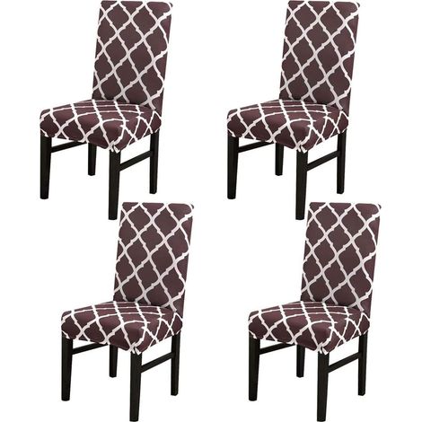 Set of 4 stretchable dining chair covers for home decor, dining room seating, various styles for weddings, banquets, Christmas parties, birthdays. Brown (1/5)