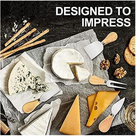 Ensemble de couteaux à fromage 4 pièces Couteau à fromage avec manche en bois d'acacia Trancheuse à fromage en acier inoxydable (1/5)