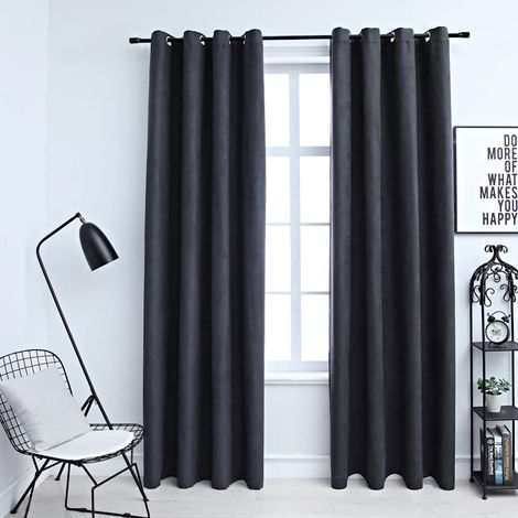 Rideaux occultants à œillets métalliques, 2 pièces, anthracite, 140 x 175 cm (1/5)