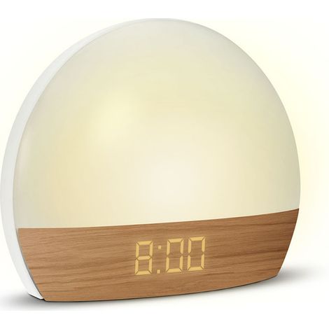 Metronic – Réveil lumineux simulateur d'aube – Alimentation secteur – 12 LED ajustables – Design effet bois naturel (1/5)