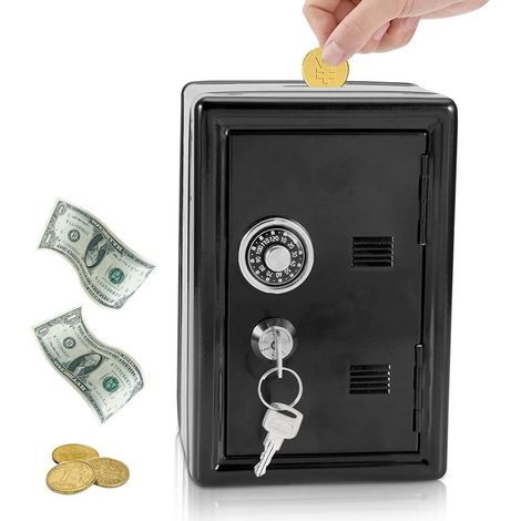 10 x12 x18(Noir) Tirelire Coffre Fort avec Code, Petit Coffre Fort pour Enfants, Idéale pour Noël ou Un Anniversaire (1/5)