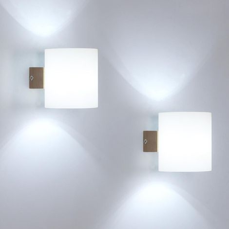 GOECO Applique Murale Intérieure Bois, 2 Pièces Moderne Lampe Murale E27 Chambre, Luminaire Murale Abat-jour en Verre pour Chambre, Cuisine, Salon, Couloir (1/4)