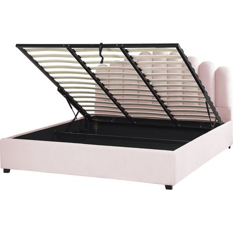 Cama con almacenaje de terciopelo rosa negro 180 x 200 cm somier listones Vincennes (1/5)