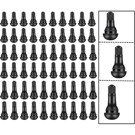 60 Pieces Tire Valve, Car Tubeless Tire Valve Cap, Tubeless Valves for Car Tires, TR412/TR413/TR414 Snap-On Rubber Car Valves, Black (1/4)