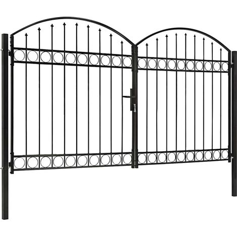 Portillon double porte Porte Portillon Portail de jardin avec dessus arqué Acier 300x200 cm Noir 15052 (1/4)
