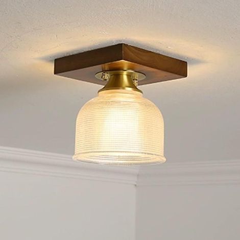 Semi-recessed wooden ceiling light for children's room, embossed glass, warm light, hallway and living room (1/5)