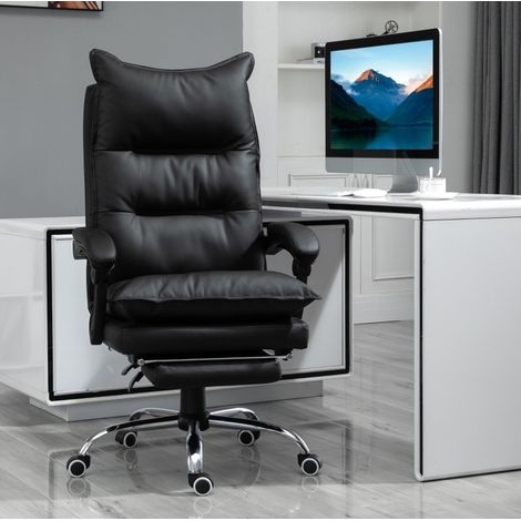 Bürostuhl 66x72x122-130 cm Schwarz aus Kunstleder mit Fußstütze und verstellbarer Rückenlehne (1/5)