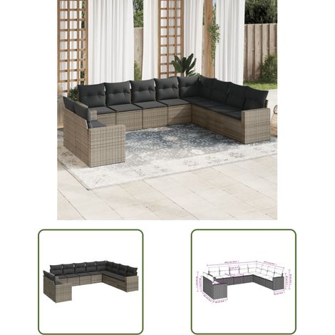The Living Store 10-tlg. Garten-Sofagarnitur mit Kissen Grau Poly Rattan - Gartensofas - Outdoor Möbel - Lounge Set - Gartenlounge - Rattan Sofa (1/3)