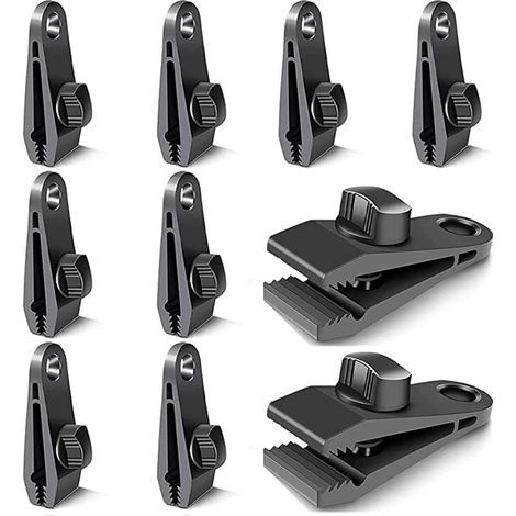10 Pieces Tarp Clips, Tarp Fasteners, Tarp Hooks, Windproof Camping Tent Clips, Sun Resistant Windproof Clip Accessories (Black) (1/5)