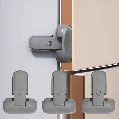 Sécurité Bébé et Enfants Serrures pour Réfrigérateur Frigo à Porte Unique, Aucun Résidu, Facile à Installer, Fonctionnement à Une Seule Main (Gris, 1 Pièce) (1/5)
