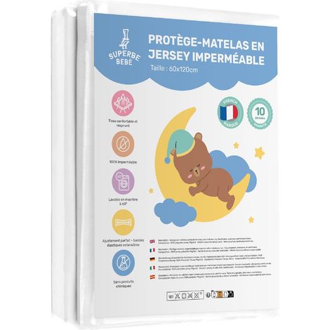 Protège Matelas Bebe 60x120 Imperméable pour Lit Bébé Alèse Matelas Drap Housse Facile à Installer Surmatelas Imperméable Lavable en Machine Oeko Tex sans Produits Chimiques Garantie 10 Ans (1/5)