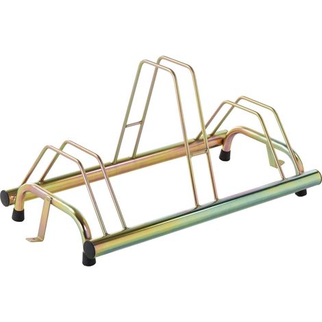 ANDRYS - Rastrelliera Porta Biciclette a Terra 4 Posti con Staffa di Ancoraggio, con Tappi in Pvc Neri, con Posteggio Alto e Basso, Zincatura a Freddo, Colore Tropical Oro, 79 x 42 x 40 cm (1/3)
