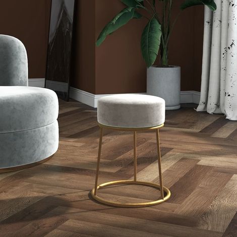 Tabouret pour Salon ou Chambre Style élégant, Tabouret pouf coiffeuse rond Gris clair Velours HAV7205 (1/5)