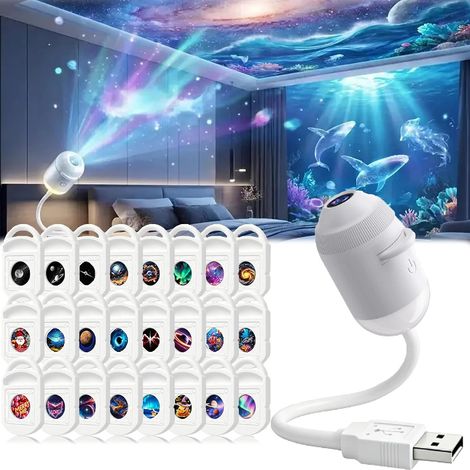 Holografisches HD-Nachtlicht, Plug & Play, 2-in-1 HD-Galaxy-Projektor, Ocean Galaxy Dream-Projektor, USB-betrieben, Sternenhimmel-Projektionsnachtlicht mit 24 Filmen (1/5)