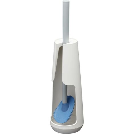 Porte-Brosse WC autoportante avec Brosse Flexible Swoop, Blanc/Gris Clair, 112x112x428mm (1/5)