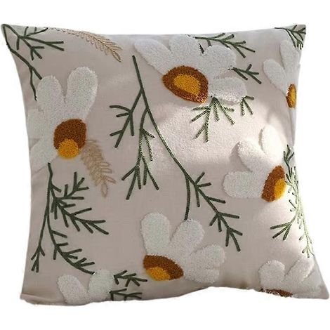Housse de coussin en coton brodée de fleurs raffinées, 45 x 45 cm, motif forêt, décoration pour canapé et salon. (1/5)