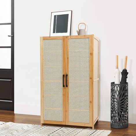 Schuhschrank 6 Etagen aus Bambus mit Türen & Belüftung, platzsparender Schuhregal, moderner Schuh-Organizer für Flur, Schlafzimmer & Garderobe