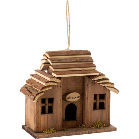 Nichoir Déco en Bois "Welcome" 24cm Marron