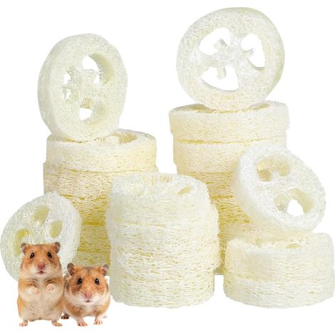 Lot de 20 jouets à mâcher pour hamster, lapin, luffa naturel, petit animal, outil à mâcher, jouet molaire pour cochon d'Inde, chinchilla, hamster, rat, nettoyage dentaire et soins bucco-dentaires, sou (1/5)