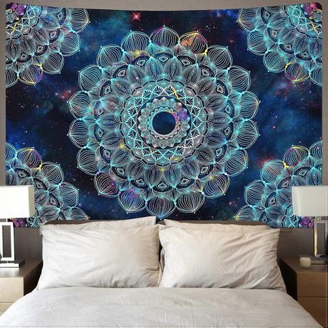 Tapisserie murale mandala lotus, tenture murale psychédélique, mystérieuse, esthétique bohème, pour la décoration murale du salon, de la chambre, de la chambre d'étudiant ou du studio. (1/5)