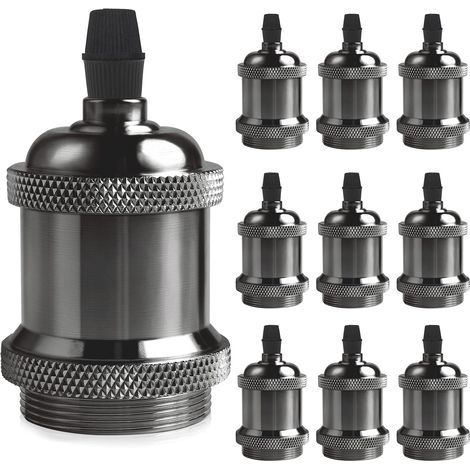 Douille Solide Vintage E27, Douille En Aluminium Et Céramique, Adaptateur De Douille Pour Ampoule À Vis Edison, Lampe Murale, De Table, De Sol Ou De Plafond Diy,Pearl Black, Lot De 10 - RWDouille pour (1/5)