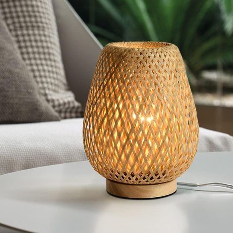 Bedside Lamp, Bamboo Lampshade, Wooden Base, Warm Light E27, Living Room Bedroom Garden (1/5)