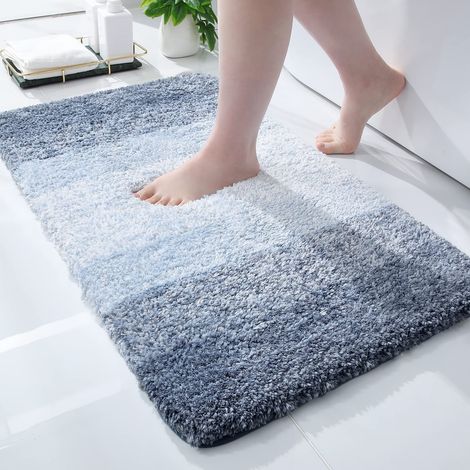 Tapis de Bain Doux, 40 x 60 cm, antidérapant, Lavable, à Poils Longs, en Microfibre Absorbant, Bleu (1/5)