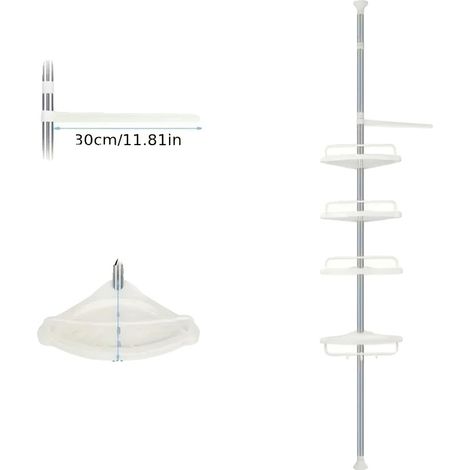 Estante esquinero para ducha, acero inoxidable resistente a la corrosión, altura regulable, 4 niveles - Blanco (1/2)