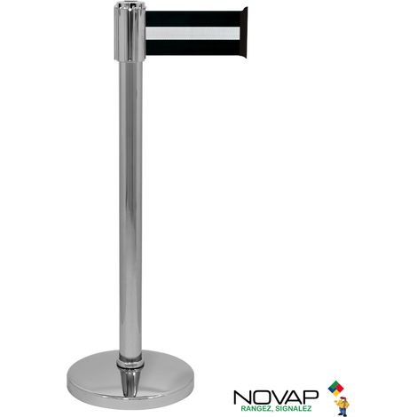 Poteau COLOR alu Chromé à sangle Noir/Argent 3m x 100mm sur socle portable - 2053426
