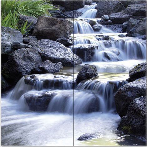 Lupia - Quadro moderno grande su tela WALL 160x160 cm PAESAGGI MISTY WATERFALLS, set 4 pz tele 80x80 cm per soggiorno camera da letto (1/4)