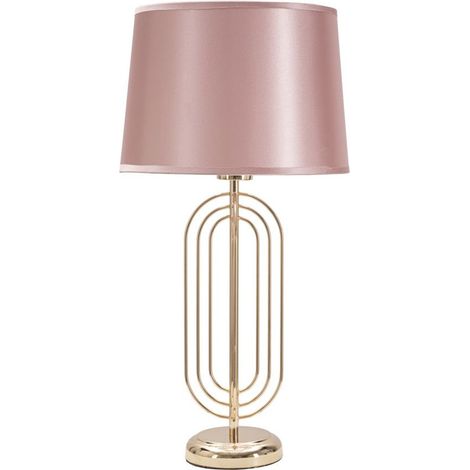 Lampada da tavolo Krista piccola in ferro dorato con paralume in tessuto rosa