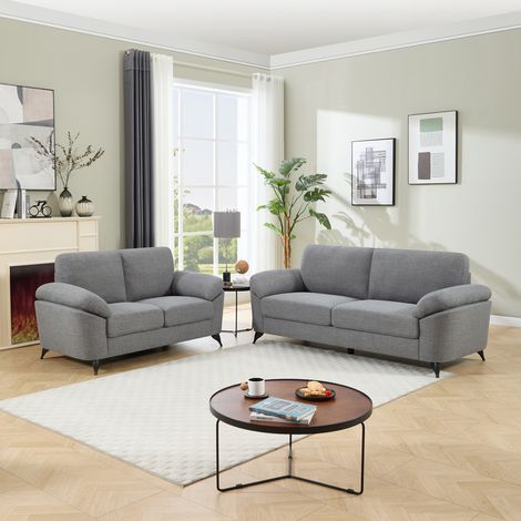 MALMO MODERN SCANDI STYLE FABRIC LIVING ROOM 2+3 SEATER SOFA SET GREY (1/5)