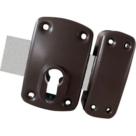 Heracles – Verrou à deux entrées 958E marron – Acier embouti et nickelé – Longueur pêne 110 mm – Compatible profil européen – C595800EM