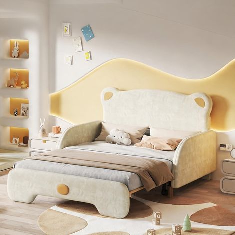 Cadre de lit beige en velours 205 x 149 x 106,5 cm (1/5)