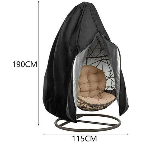 Housse de Chaise Suspendue 190x115cm Tissu Oxford 210D Housse de Protection pour Œufs avec Zip et Cordon de Serrage, Housse de Chaise de Jardin Imperméable Coupe-Vent, Noir (1/5)