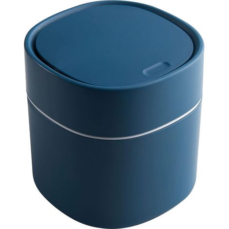 Sollbry Tisch-Mülleimer mit Deckel, Mini-Kunststoff-Mülleimer, kleiner Tisch-Mülleimer für Schlafzimmer, Esszimmer, Badezimmer, Büros usw. (blau) (1/5)